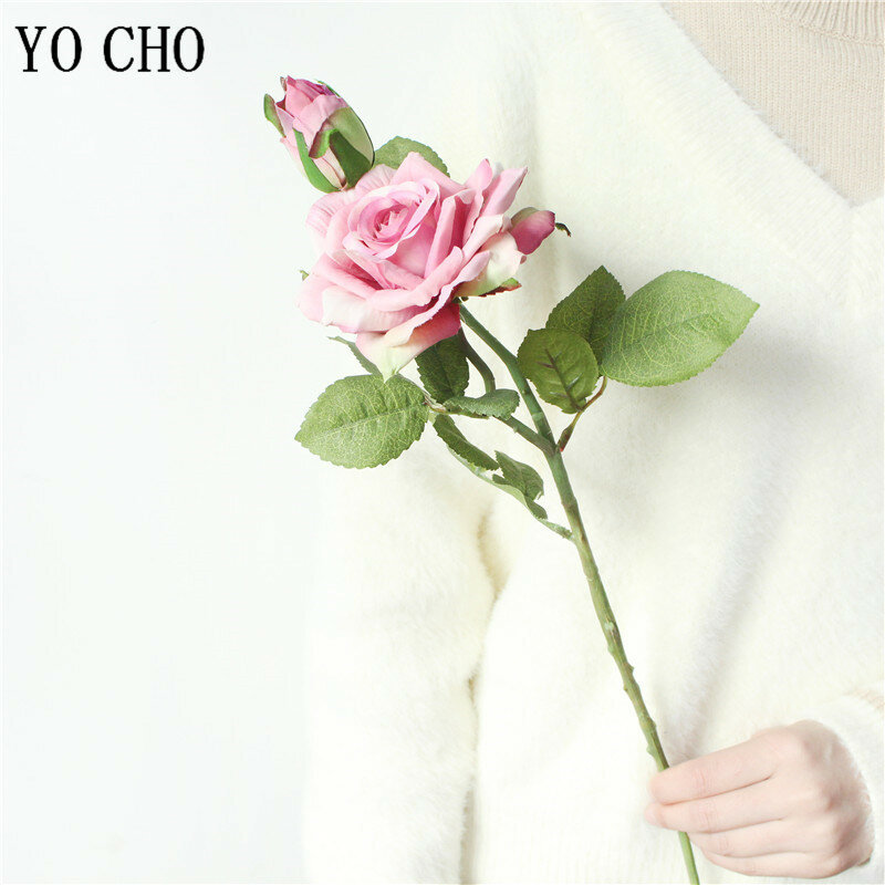 YO CHO-باقة ورد من الحرير الوردي ، زهور الزفاف ، اللاتكس الاصطناعي ، لوصيفات العروس ، الديكور