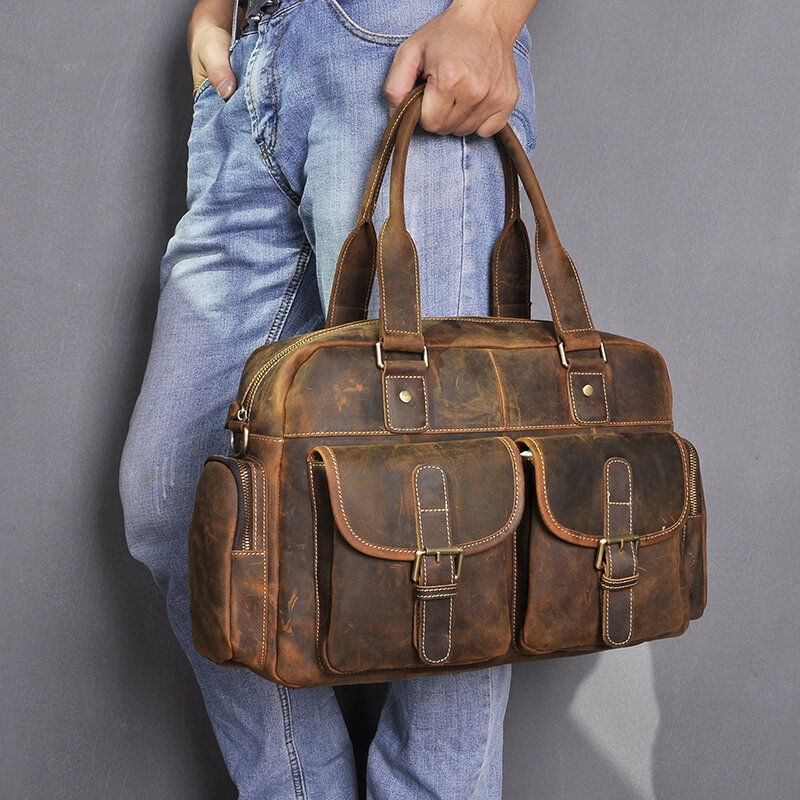 حقيبة جلدية للرجال ، حقيبة غير رسمية بتصميم قهوة ، حقيبة كمبيوتر محمول ، حقيبة حمل ، 061-c ، عرض خاص