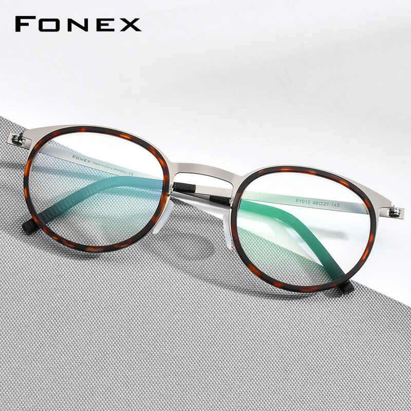 FONEX خلات سبائك النظارات الإطار الرجال النساء Vintage قصر النظر المستديرة البصرية وصفة النظارات بدون مسامير الكورية نظارات F1012