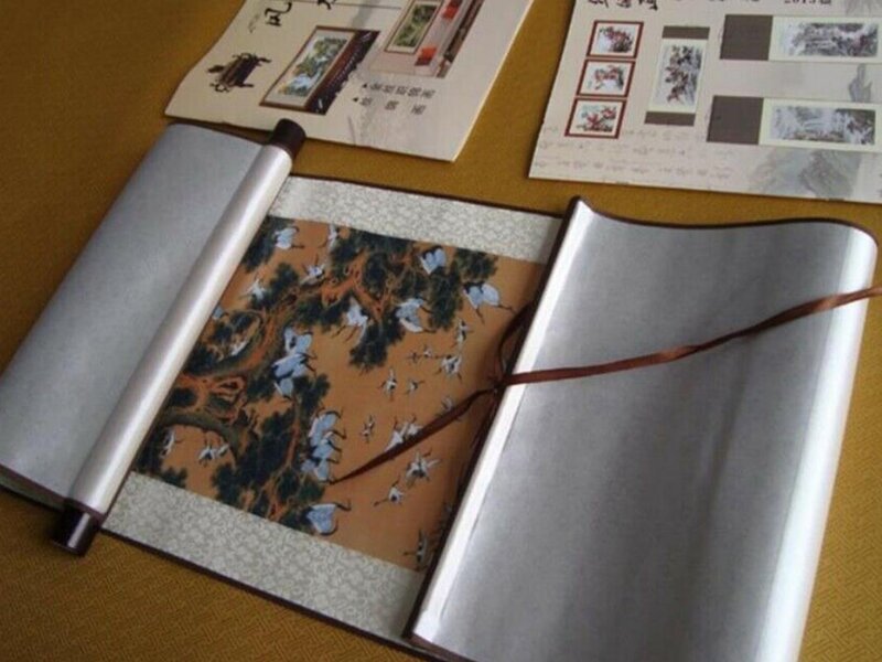 1 قطعة لوحة الحرير التقليدية فن ديكور المنزل كرين رسمة حبر صيني S038