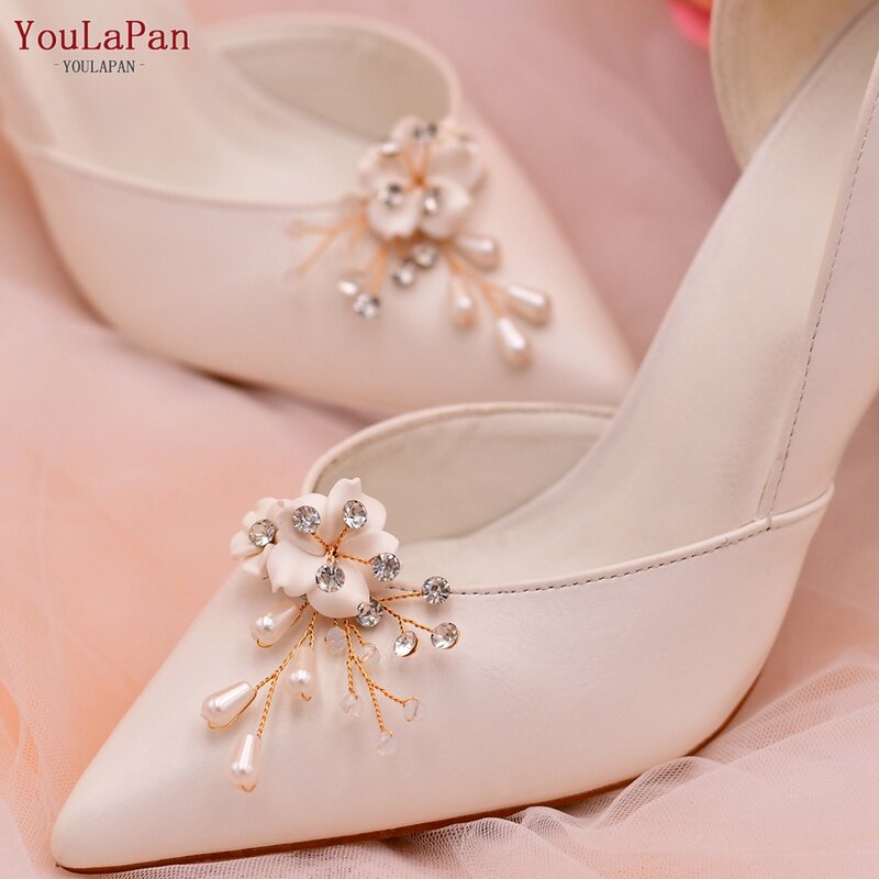 YouLaPan X38 موضة لينة كلاي زهرة أحذية الزفاف مشبك أحذية النساء زينة أحذية عالية الكعب مقاطع الزفاف إكسسوارات أحذية