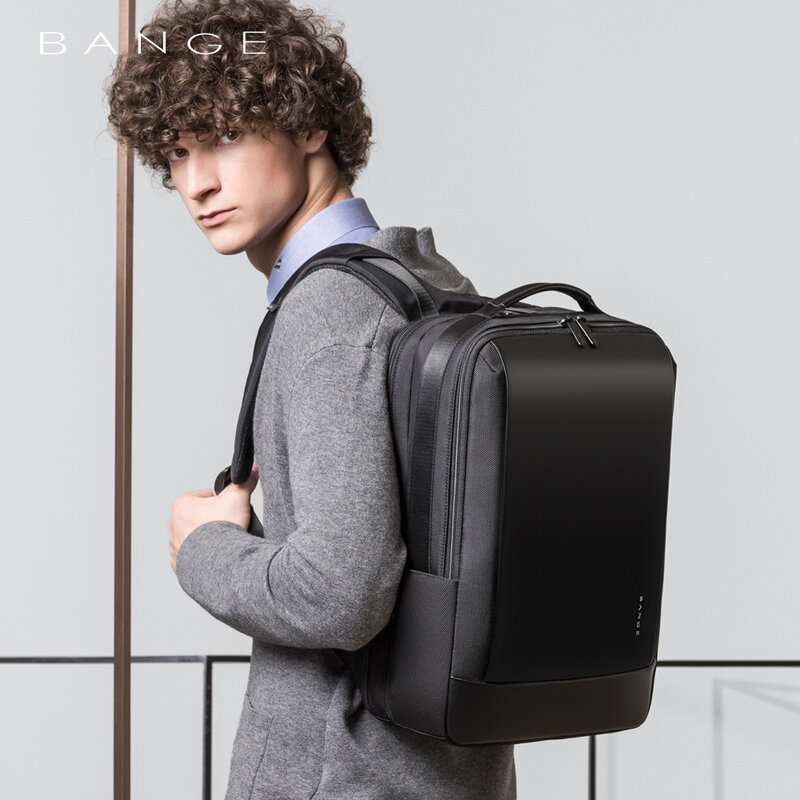 BANGE-حقيبة ظهر للكمبيوتر المحمول مقاس 15.6 بوصة للرجال ، حقيبة ظهر للعمل المكتبي ، للجنسين ، سوداء ، متعددة الوظائف ، حقيبة سفر