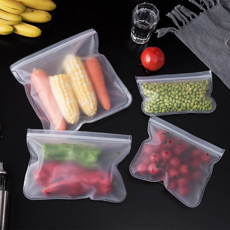 أكياس الفريزر الغذاء القابل لإعادة الاستخدام ، مانعة للتسرب ، سيليكون زيبلوك ، حقيبة التخزين ، BPA الحرة ، اللحوم ، الفاكهة ، الخضار ، غسالة صحون آمنة ، 1 قطعة ، 2 قطعة ، 3 قطعة ، 5 قطعة