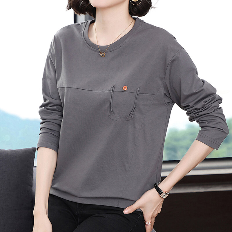 زر T قميص المرأة 2022 جديد كم كامل السيدات بلايز الكورية نمط موضة تي شيرت امرأة الملابس التي شيرت كوع تي أنثى قميص فام