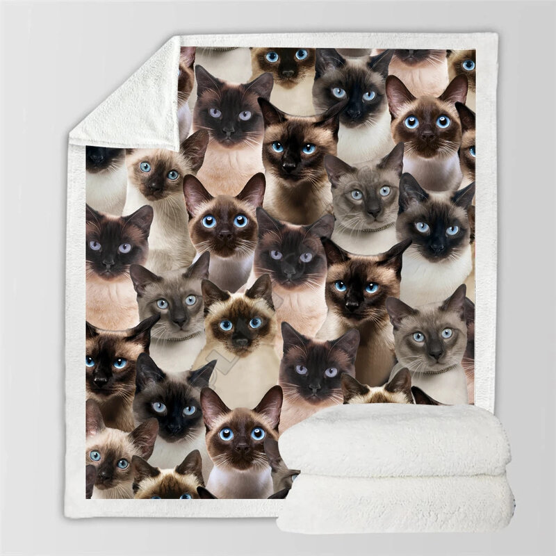 سيكون لديك مجموعة من القطط سيامي ثلاثية الأبعاد بطانية صوف مطبوعة على السرير المنسوجات المنزلية دريم مثل 08