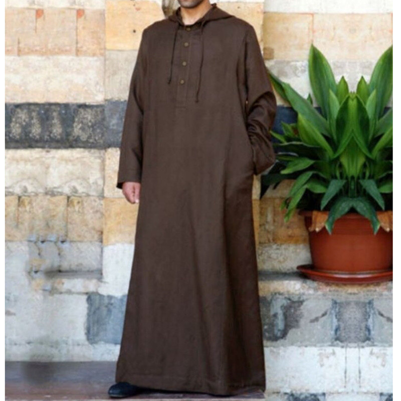 ملابس رجالي إسلامية لون سادة ثوب جوبا بأكمام طويلة رداء بقلنسوة دبي الشرق الأوسط للرجال إسلامي المملكة العربية السعودية قفطان 5XL