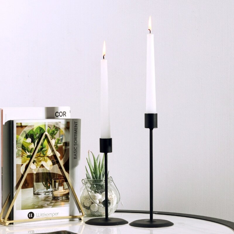 2 قطعة معدنية سوداء حوامل شموع الرجعية رومانسية ضوء الشموع عشاء غرفة المعيشة