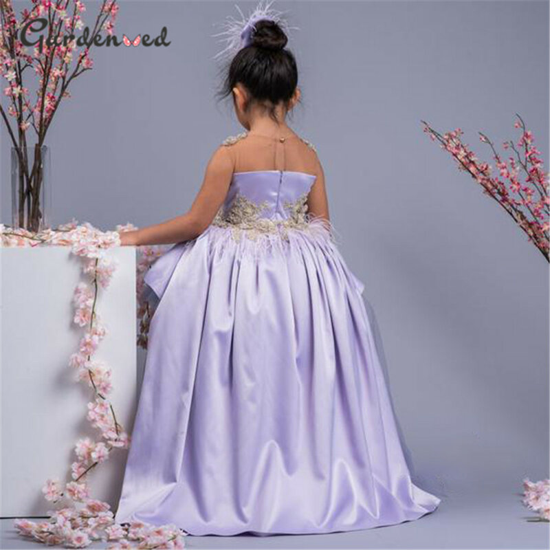 Lilac-فستان الأميرة منفوخ للبنات ، زي لطيف للحفلات ، مطرز ، أول مناولة