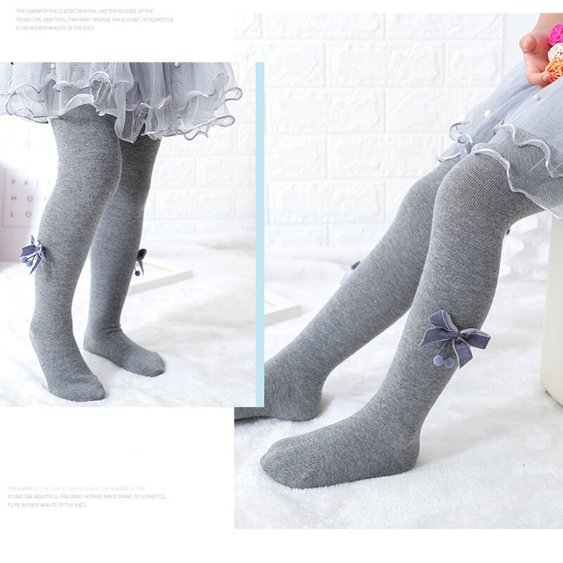 لينة تنفس الفتيات الصغيرات جوارب طويلة الخريف واسعة المخملية bowknot تصميم الجوارب للفتيات تخزين الملابس الدافئة الأطفال السراويل 2-8
