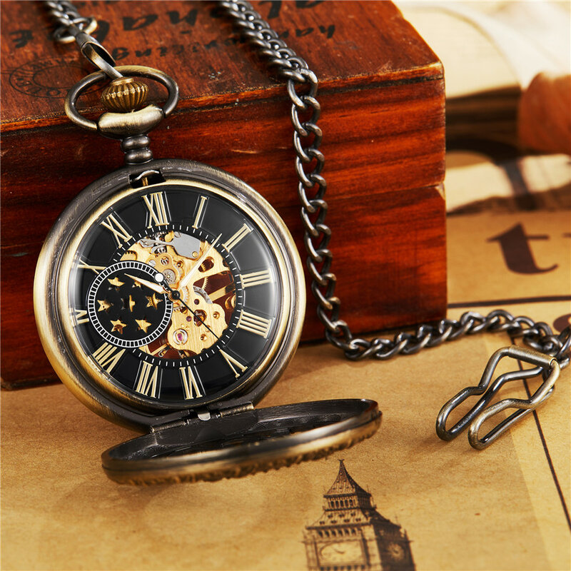 ساعة جيب Steampunk العتيقة للرجال والنساء ، ميكانيكية ، قلادة ، هيكل عظمي مخرم ، منحوتة يدويًا ، سلسلة معلقة