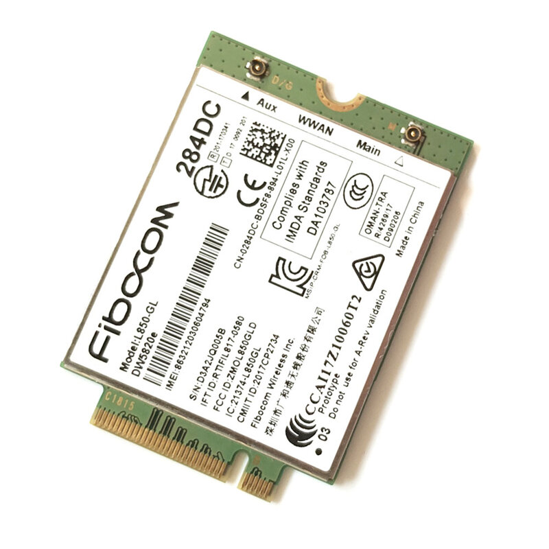 DW5820e Fibocom L850-GL LTE/WCDMA 4G WWAN بطاقة وحدة 0284DC 284DC لأجهزة الكمبيوتر المحمول DELL 3500 5400