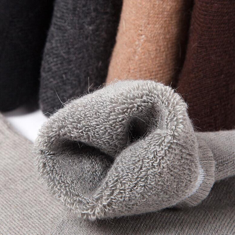 جوارب صوف تيري سميكة للرجال ، جوارب كاحل ، أحادية اللون ، دافئة ، طويلة ، شتوية