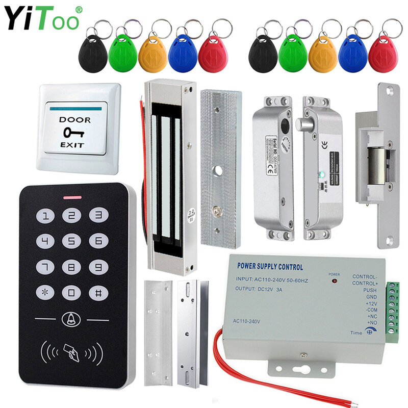 YiToo باب نظام التحكم في الوصول عدة تتفاعل لوحة المفاتيح + امدادات الطاقة الكهربائية 180 كجم قفل مغناطيسي قفل باب الإضراب عن نظام تأمين المنزل