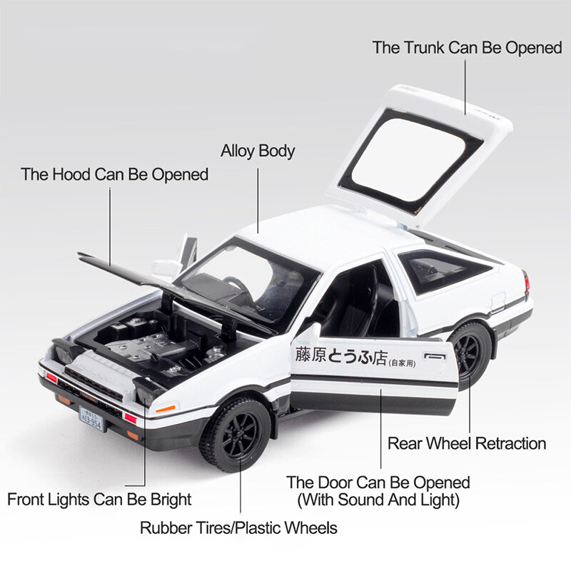 1:32 الأولي D AE86 Trueno سيارة معدنية سبيكة التراجع diec425 المركبات نموذج السيارات اللعب مع الصوت ضوء المشهد عرض الكبار هدية