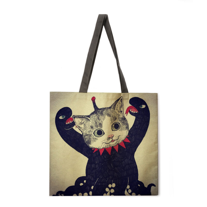 طوكيو التوضيح القط حقيبة مطبوعة حقيبة يد كاجوال الإناث سيدة حقيبة شاطئية حقيبة الموضة حقيبة شاطئية طوي حقيبة تسوق