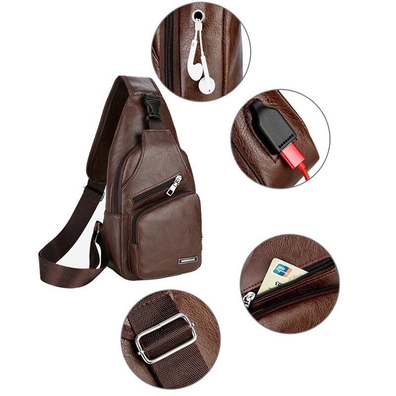 الرجال حقائب كروسبودي الرجال USB الصدر حقيبة مصمم رسول حقيبة جلدية حقائب الكتف قطري حزمة جديدة الظهر حزمة السفر