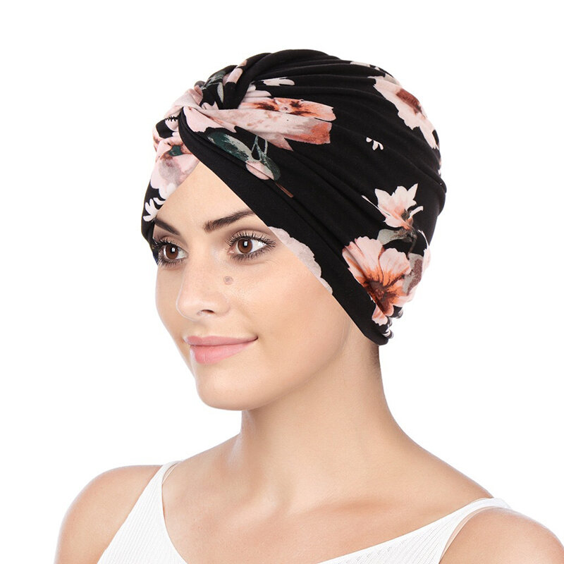 عمامة قطنية قابلة للطي للنساء المسلمات ، وشاح شعر كروس معقود ، غطاء رأس مرن ، أغطية رأس ، قبعات شعر نسائية