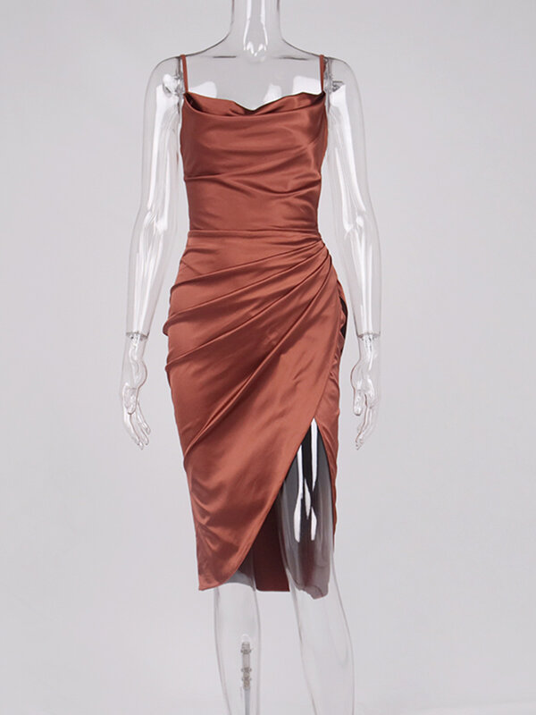 فستان من الستان بتصميم متوسط من NewAsia فستان حفلات غير متماثل مع سحاب وحزام قابل للضبط وفساتين نسائية أنيقة وجذابة موضة 2021