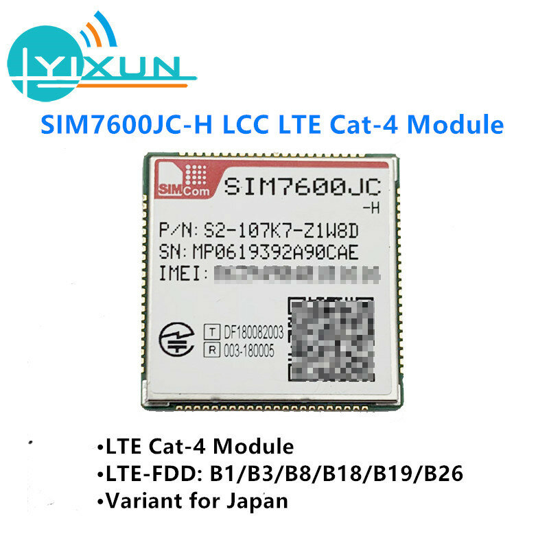 وحدة SIMCOM LCC Cat4 لليابان ، ميغابايت في الثانية ، الوصلة الهابطة ، 50 ميغابايت في الثانية ، الوصلة الصاعدة ، B1 ، B3 ، B8 ، B18 ، B19 ، B26 ، من من من نوع SIMCOM