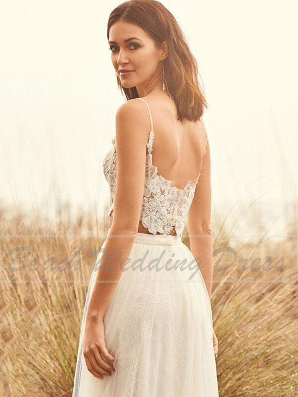 فستان زفاف بوهيمي دانتيل على شكل حرف A ، حزام سباغيتي ، بدون أكمام ، بدون ظهر ، مزين ، فساتين زفاف ، مصنوع حسب الطلب ، 2022