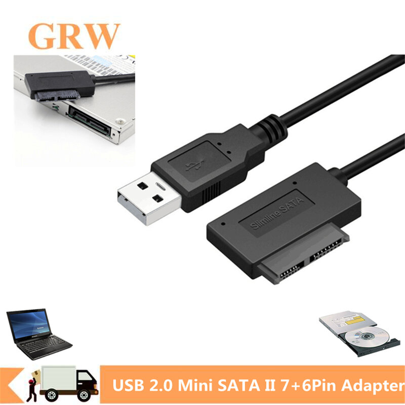 Grwibeou USB 2.0 إلى Mini Sata II 7 + 6 13Pin محول محول كابل لأجهزة الكمبيوتر المحمول CD/DVD ROM Slimline محرك محول HDD العلبة