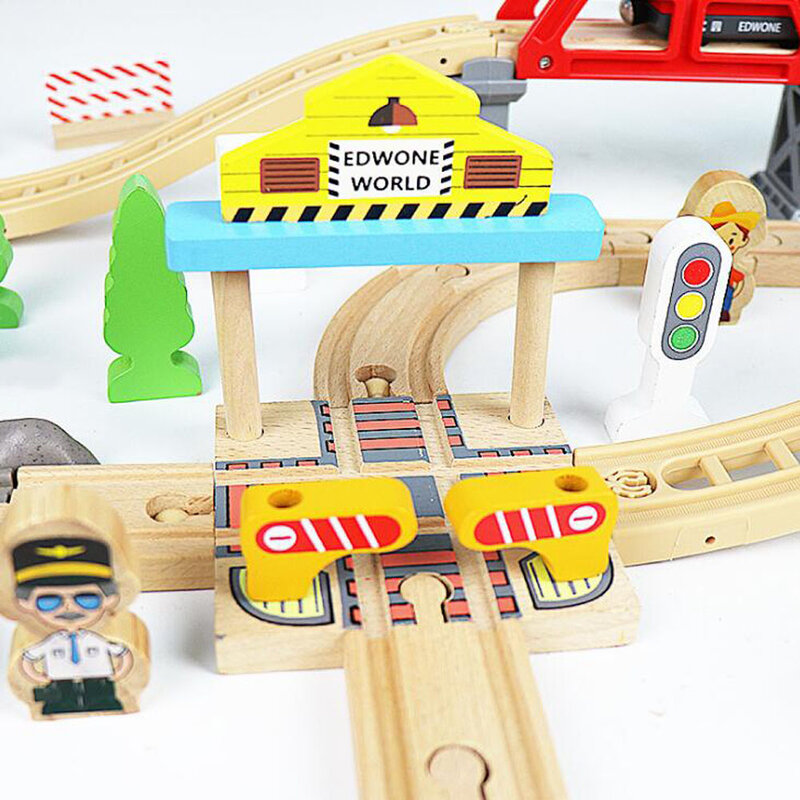 مسار القطار الخشبي الاكسسوارات الخشب سكة حديدية قطار محطة جسر نفق متوافق جميع الماركات خشبية لعب أطفال-مسار سيارات