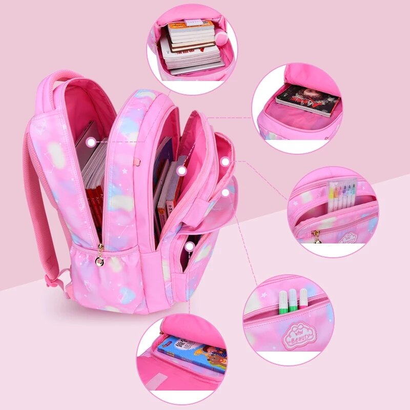 لطيف الفتيات الحقائب المدرسية الأطفال حقيبة المدرسة الابتدائية حقيبة أطفال حقيبة كتب الأميرة المدرسية Mochila Infantil 2 szies