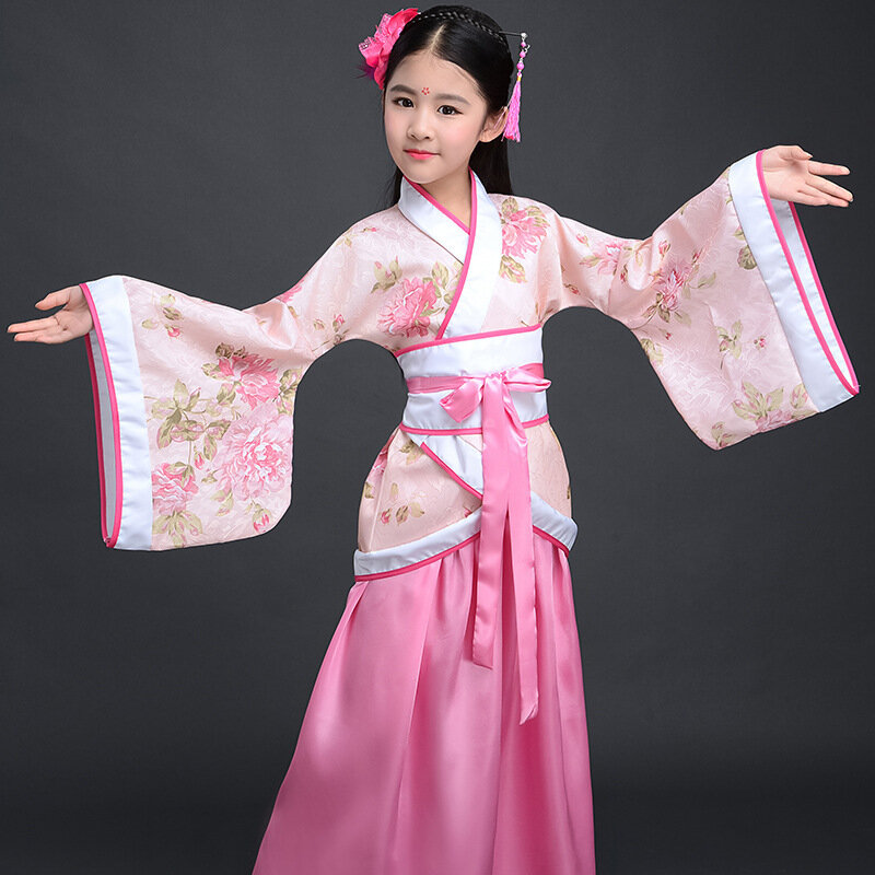الصينية حبل من الحرير زي الفتيات الأطفال كيمونو الصين التقليدية Fan مروحة العرقية الطلاب جوقة ملابس رقص Hanfu