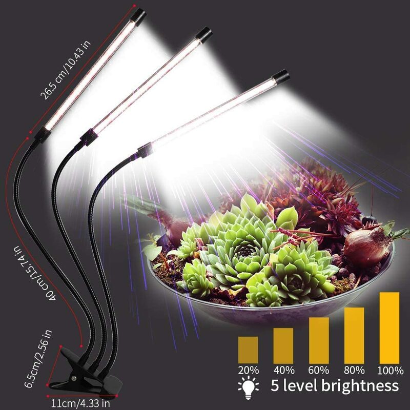 تنمو ضوء للنباتات الداخلية Phytolamp كليب أضواء للزراعة مع مرنة Gooseneck ووضع الموقت 4/8/12H ، 5 مستويات عكس الضوء
