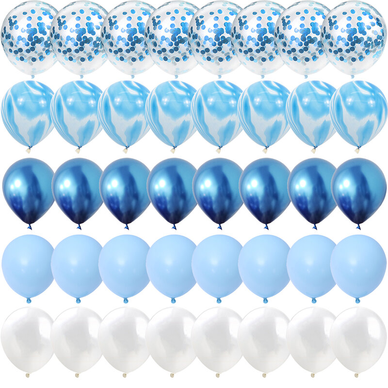40 قطعة مجموعة الأزرق العقيق الرخام بالونات البالونات الفضة الزفاف عيد الحب استحمام الطفل حفلة عيد ميلاد زينة