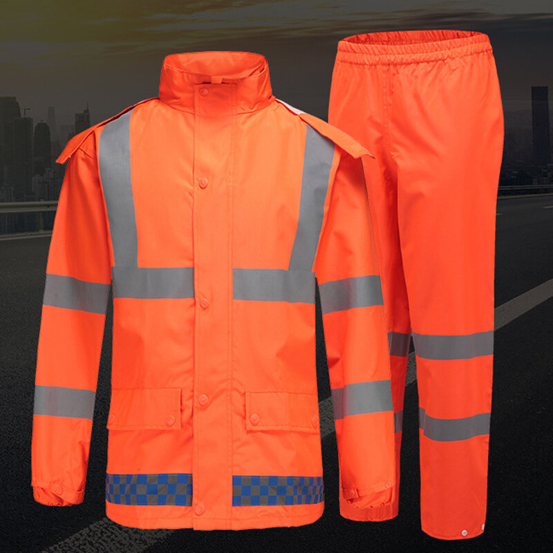 عاكس الملابس عالية الضوء مقاوم للماء سلامة معطف واقي من المطر ليلة عامل المرور الأمن وضوح عالية البرتقال حجم كبير الملابس