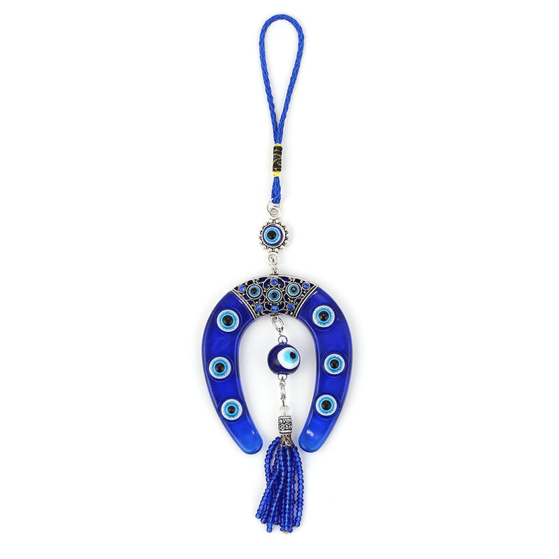 العين الأزرق حدوة الحصان شكل حلية سيارة المفاتيح دلاية مجوهرات مع حبة العين الزرقاء