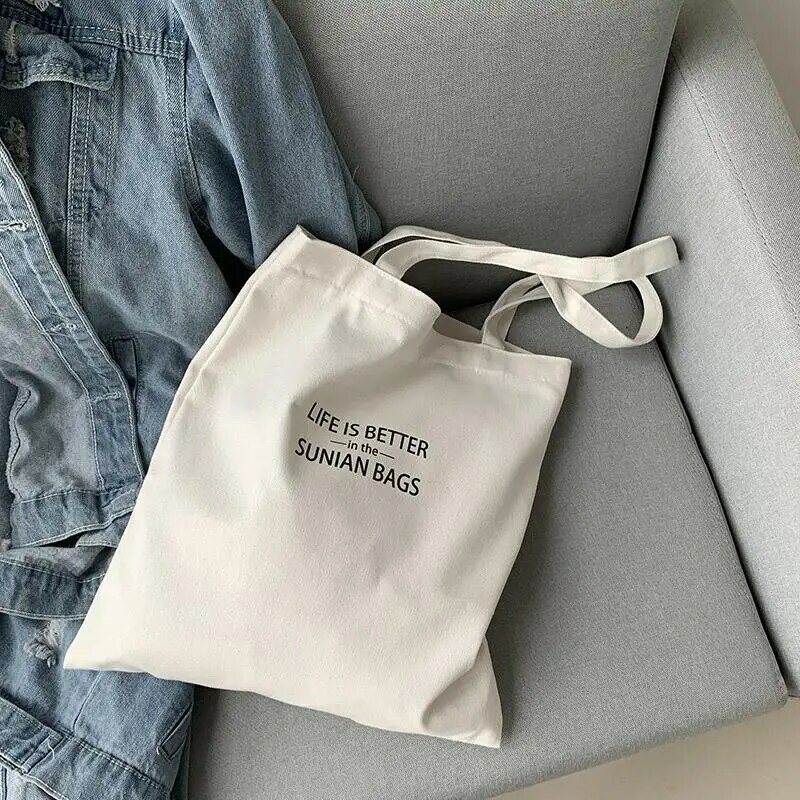 رسالة نوع قابلة لإعادة الاستخدام القطن قماش حمل حقيبة للنساء جراب التسوق