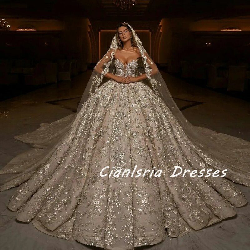 دبي فستان زفاف فاخر حجم كبير ذيل شابيل الحبيب فيستدو دي نوفيا زين فساتين الزفاف فيستدوس دي نوفيا