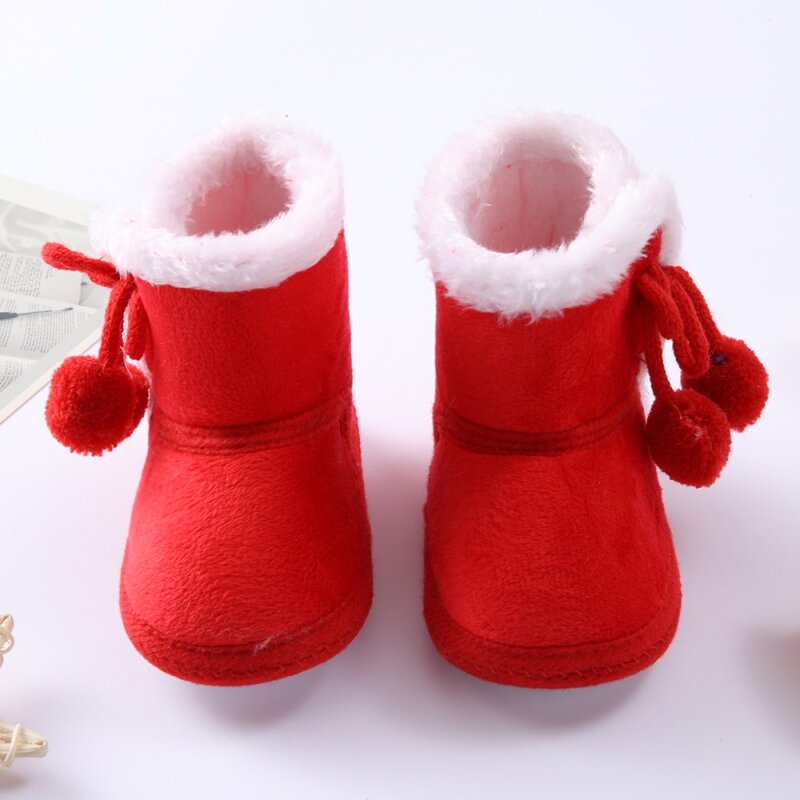 Baywell الشتاء الطفل الأحذية الحمراء الدافئة لطيف الأحمر هامش قطيع الثلوج الانزلاق على الفتيات طفل حذاء طفل صغير
