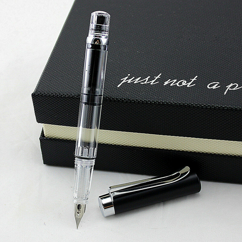 جديد نافورة القلم شفافة مكبس 3008 الحبر القلم الايريديوم 0.38/0.5 مللي متر الفضة كليب مكتب هدية الحبر القلم