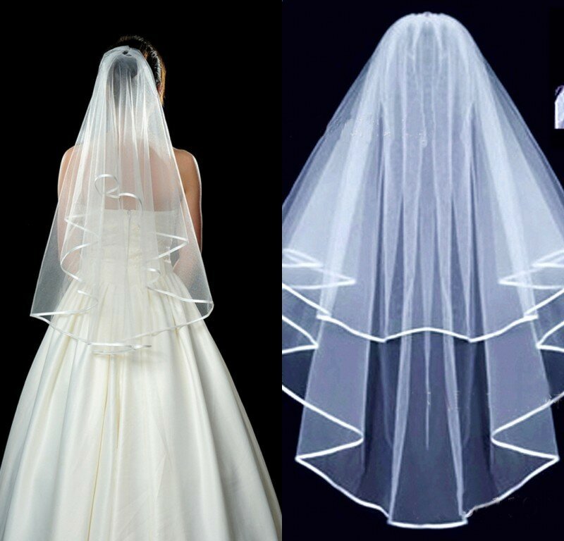 أبيض/أسود الزفاف الحجاب ميرسيريزيد الفرقة حافة بسيطة وجميلة 2 طبقة طرحة زفاف مع مشط