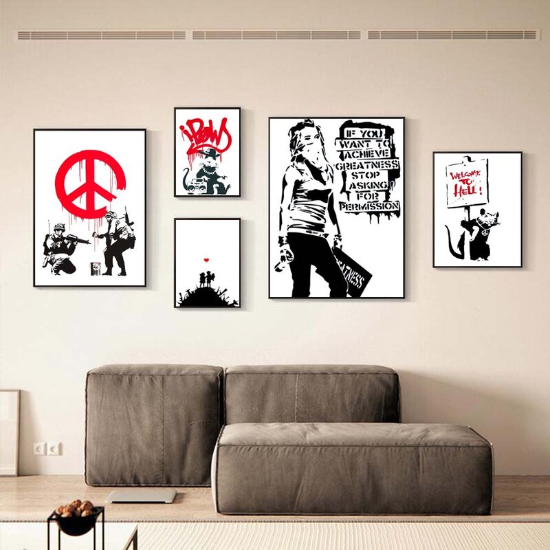 الشمال الأحرف قماش اللوحة فتاة والأحمر بالون جدارية Banksy ملصق فني غرفة المعيشة غرفة نوم بار ديكور المنزل جدارية