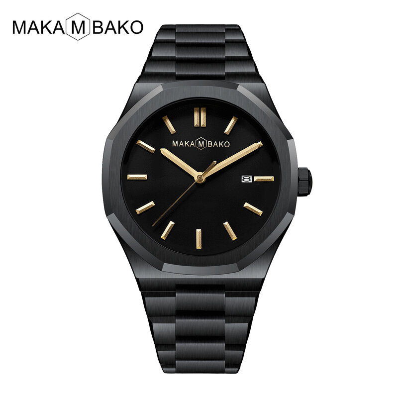 موضة كل أسود ساعة عملية للرجال التصميم الأصلي اليابان Mov not كوارتز ساعة اليد سوار فولاذي غير قابل للصدأ الإبداعية الطلب على مدار الساعة