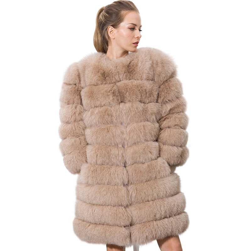 جديد woman البيع امرأة ريال فوكس معطف الفرو طويل الثعلب الفراء معاطف الأزرق الثعلب الفراء سترة 80 سنتيمتر