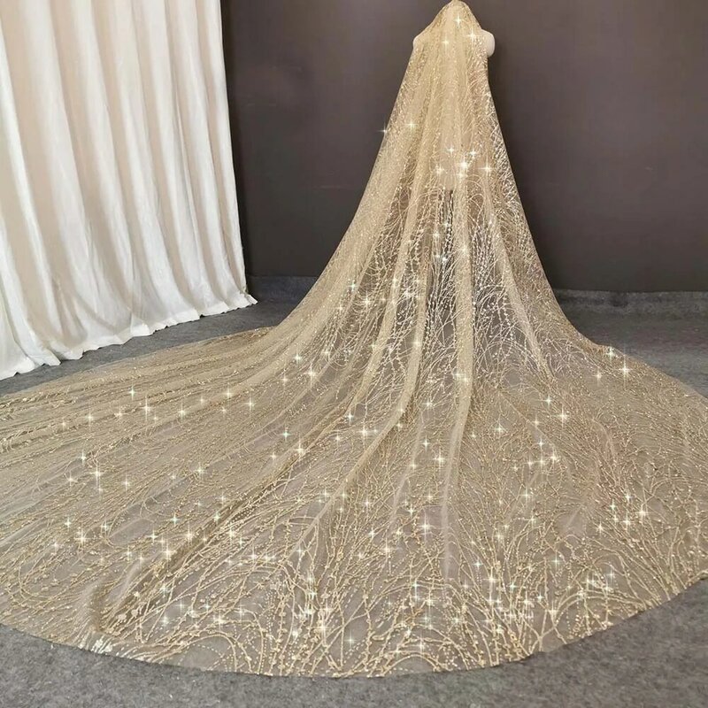 الفاخرة تألق الشمبانيا طرحة زفاف 3 M طويل الثقيلة بريق الترتر الغبار الزفاف الحجاب مع مشط الحجاب للعروس