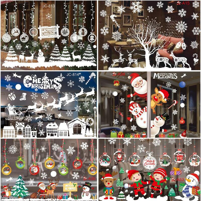 ملصقات عيد الميلاد للنوافذ عيد ميلاد سعيد زينة للمنزل عيد الميلاد الجدار ملصق غرفة الاطفال صور مطبوعة للحوائط ملصقات السنة الجديدة