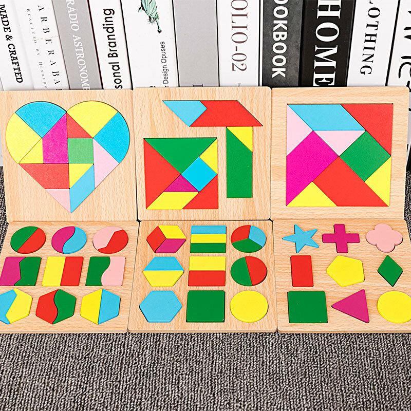 خشبية الأطفال هندسية اللبنات لغز ألعاب تعليمية 16 الطفولة المبكرة الرسومات الوسائل التعليمية المعرفية