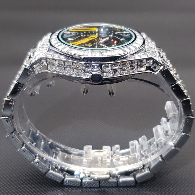 الفاخرة التلقائي ساعة للرجال الهيب هوب الماس الهيكل العظمي الميكانيكية relogio masculino الجليد خارج مقاوم للماء رجل الساعات دروبشيبينغ