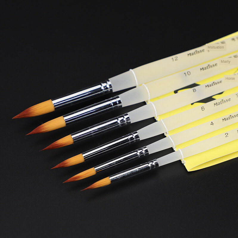 مجموعة أقلام تلوين زيتية بشعر نايلون ، 6 قطع ، قلم رسم خط ، ألوان مائية ، غواش فولاذية ، أنبوب قضيب عضوي قصير ، مستلزمات فنية