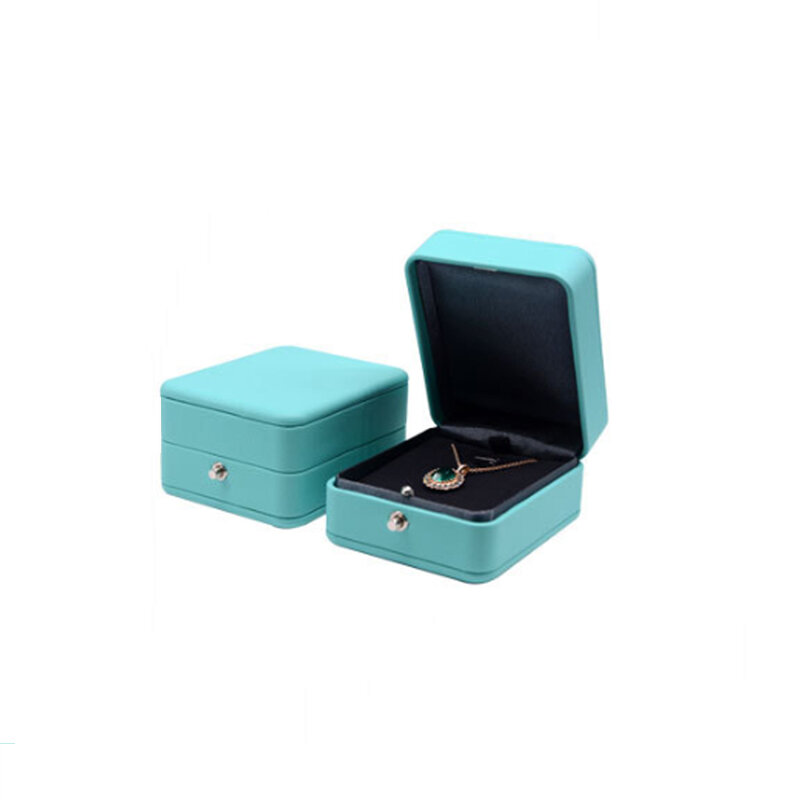 رومانسية الأزرق الجلود والمجوهرات هدية صندوق خاتم قلادة على شكل صندوق خاتم التعبئة والتغليف تخزين خاتم منظم الزواج اقتراح