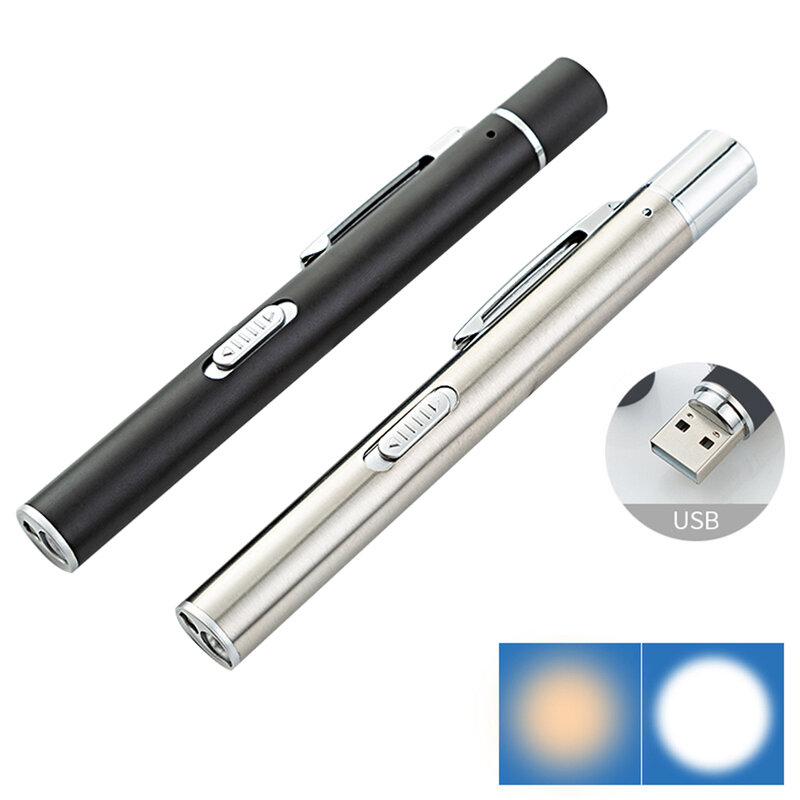 USB قابلة للشحن مفيد القلم ضوء مصباح صغير التمريض مصباح LED يدوي مع مشبك حديدي المقاوم للصدأ جيب مصباح ليد جيب 2021