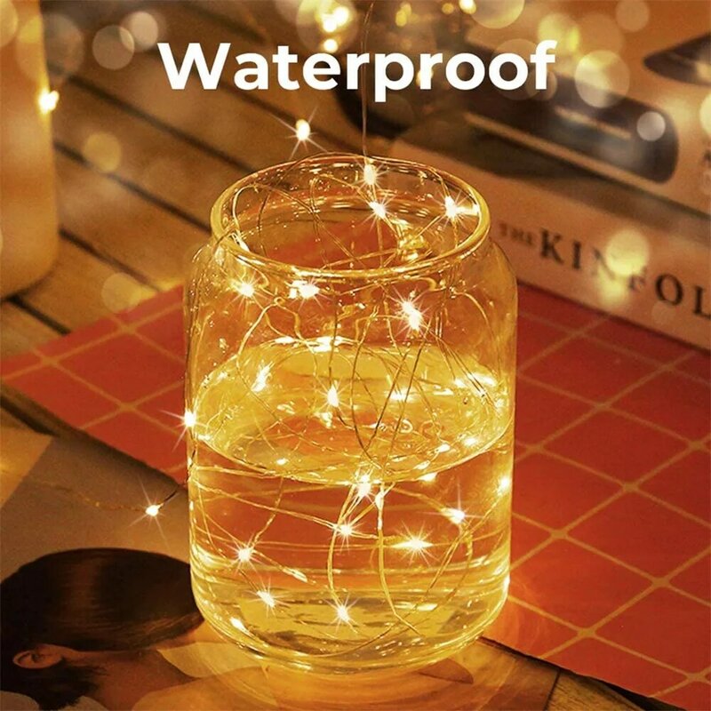 1 متر/2 متر إضاءة مقاومة للماء الشموع خيط سلك نحاسي أضواء غاطسة زهرية زجاجة الجنية ضوء لعيد الميلاد عطلة سلسلة جارلاند