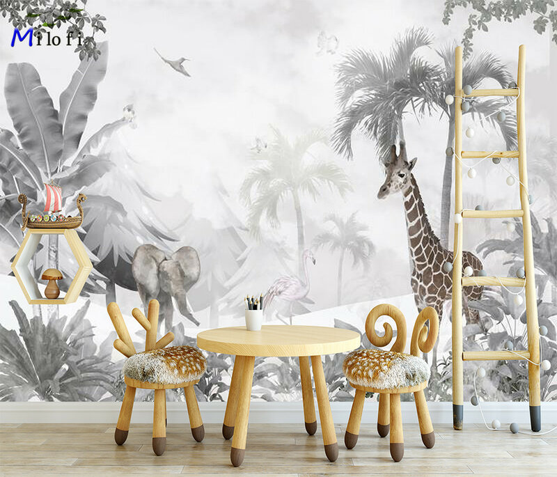 Milofi مخصصة ثلاثية الأبعاد الأوروبية والأمريكية خلفية غرفة المعيشة غرفة نوم غير المنسوجة النسيج جدارية الاستوائية الغابات المطيرة الحيوانات