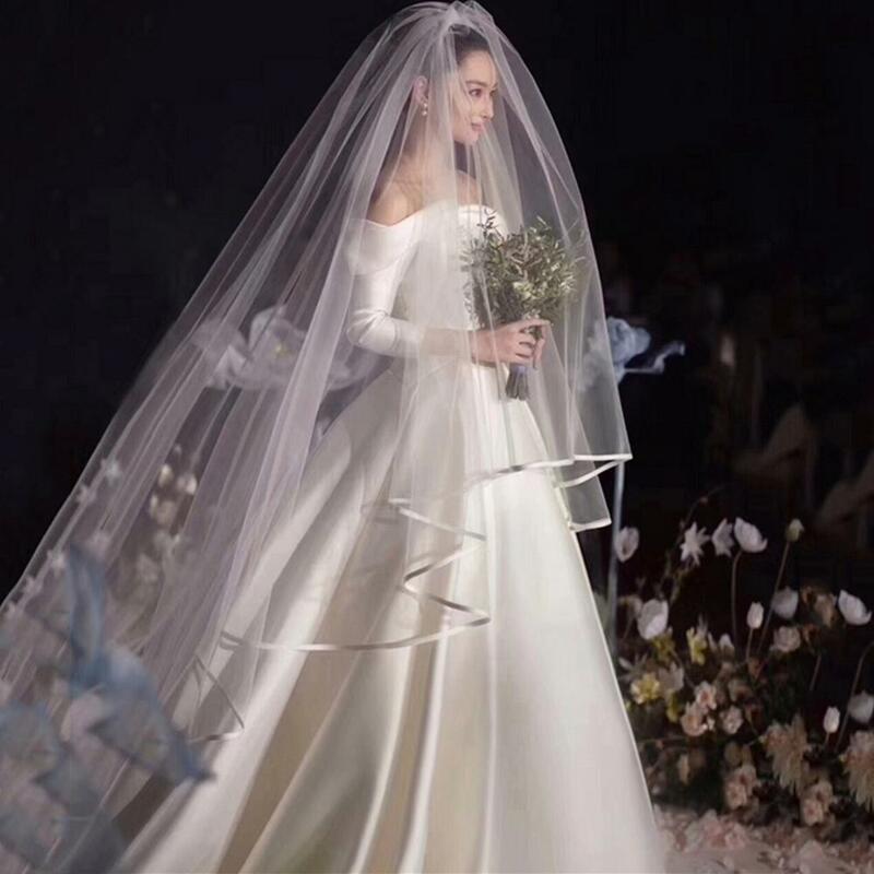 الشريط حافة الحجاب الزفاف تول طويل الحجاب الزفاف طبقتين الحجاب الزفاف طويل الزفاف الحجاب الزفاف اكسسوارات الزفاف